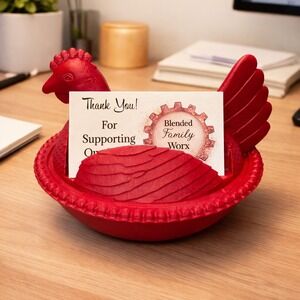 Hen on Nest HON Business Card Holder 3D Printed Desk Display Organizer - Red
